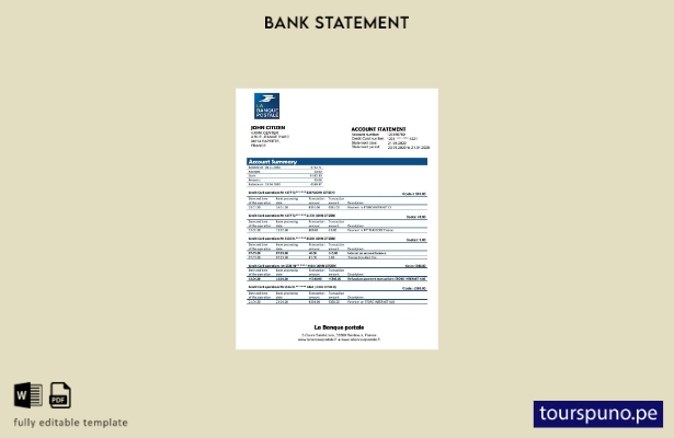 listo para imprimir plantilla de Word   extracto bancario de Francia La Banque P